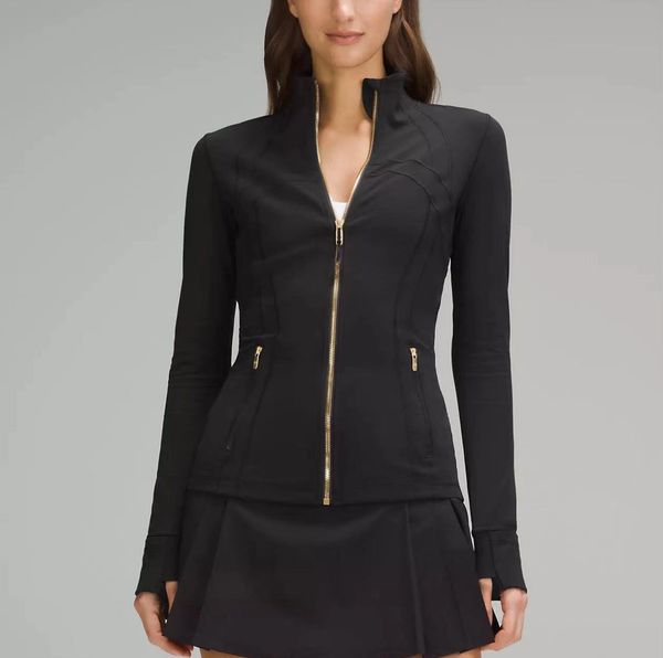 Yoga Jacket womens workout sport Coat Fitness Gold Zip Jacket Sports Quick Dry Activewear Top Solid Zip Up Sweatshirt Sportwear Yoga clothes