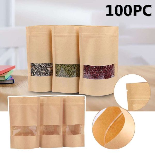 Kraft Paper Window Stand Up Resealable Self Seag Packaging Pouches Storing Cookie Nut Food Snack Fruit Tea Ziplock Bag