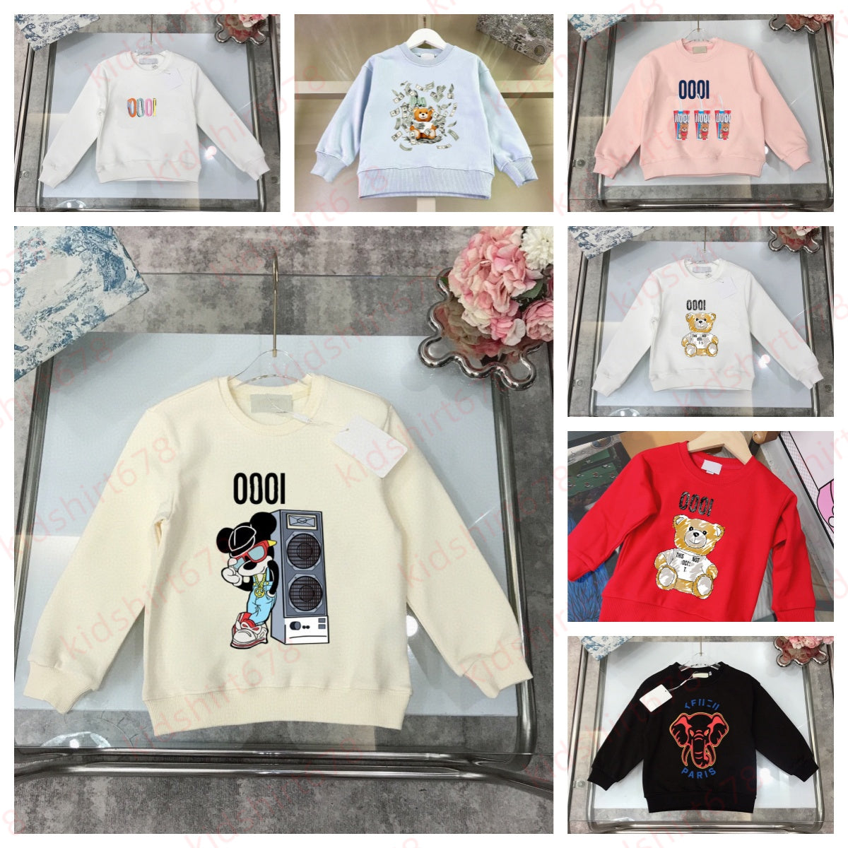 Monograms Bear print M brand sweater for boy and girl high quality kids pullover sweatshirts Size 90-160 CM White letter logo printing baby pullover