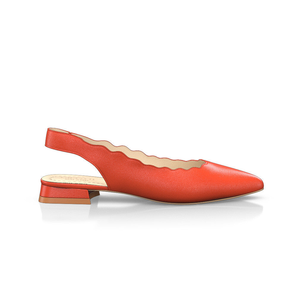 Ballerines slingback pointues Chaussures plates Sling Back Femme Faites main en Italie en Cuir Corail Jaune-Orangé - Sur Mesure - GIROTTI 19939