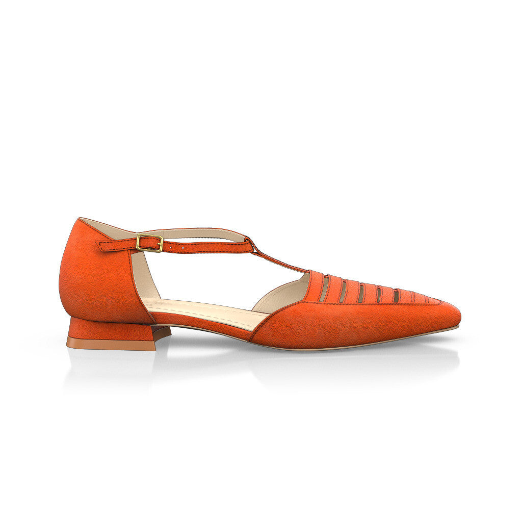 Chaussures plates style salomé à bout pointu Femme Faites main en Italie en Daim Orange Jaune-Orangé - Sur Mesure, Petit, Boucles, Boucle - GIROTTI