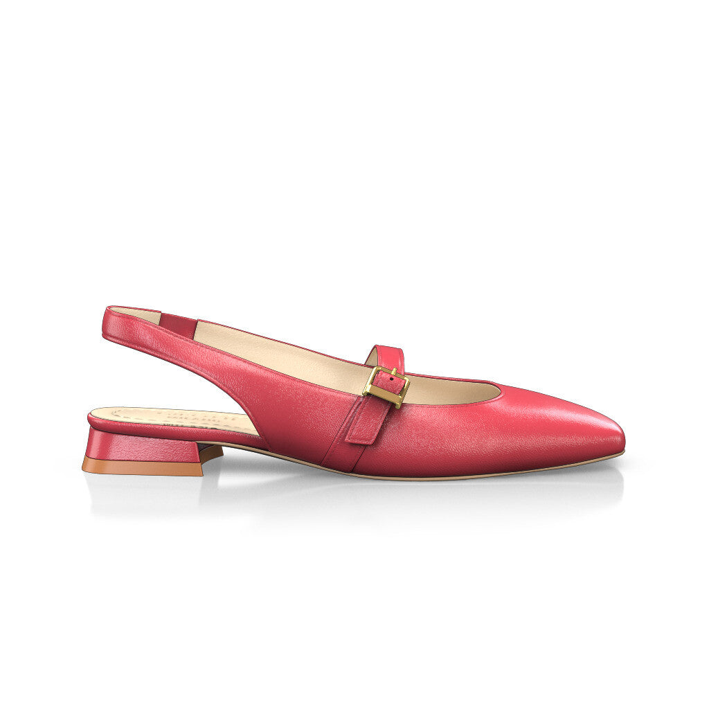 Babies slingback plates à petit talon carré Femme Faites main en Italie en Cuir Rose corail Rouge - Sur Mesure, Petit, Boucles, Enfiler - GIROTTI