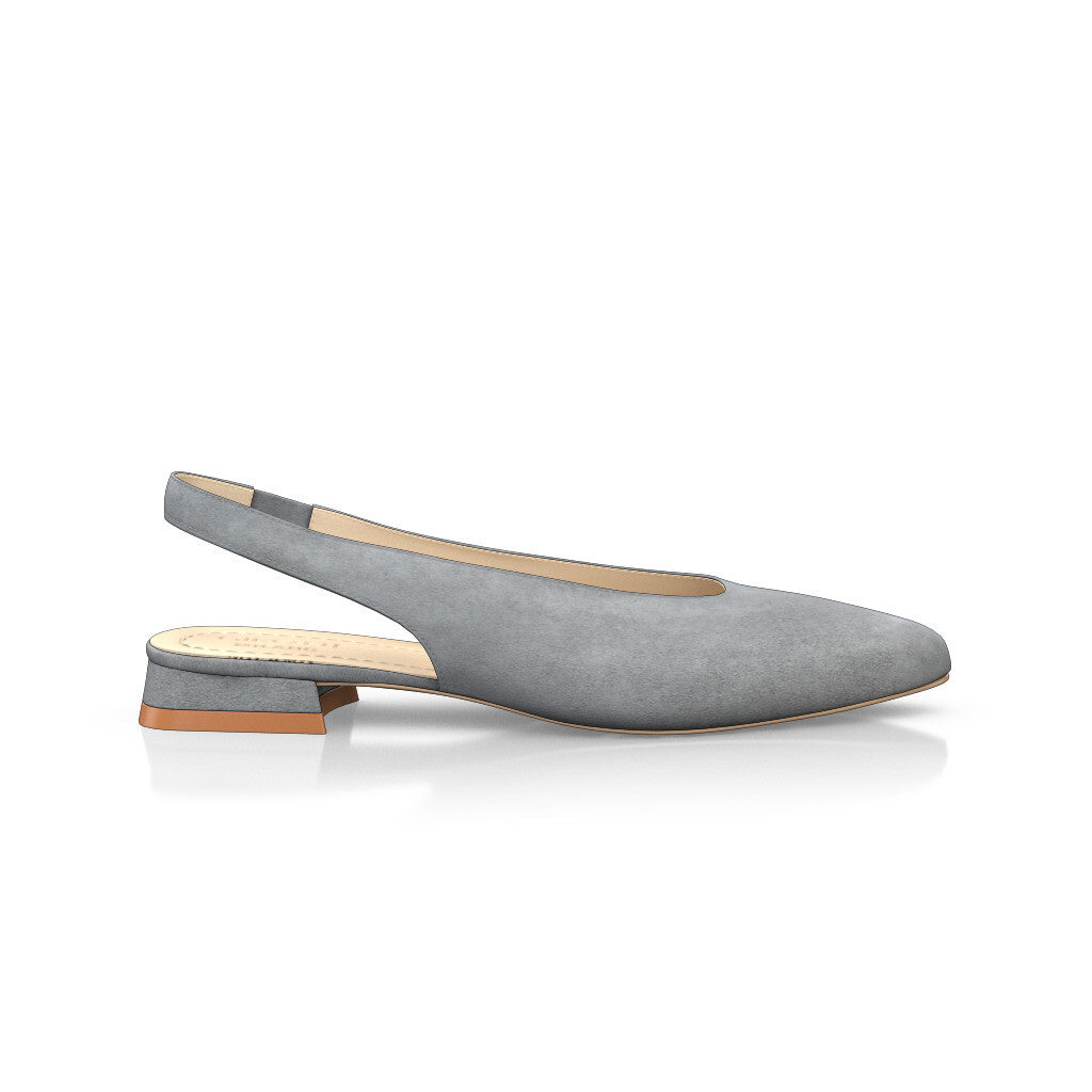 Ballerines slingback pointues Chaussures plates Sling Back Femme Faites main en Italie en Daim Gris - Sur Mesure, Petit, Enfiler - GIROTTI