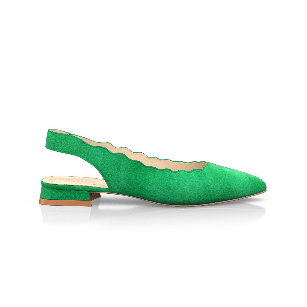 Ballerines slingback pointues Chaussures plates Sling Back Femme Faites main en Italie en Daim Vert - Sur Mesure, Petit, Enfiler - GIROTTI