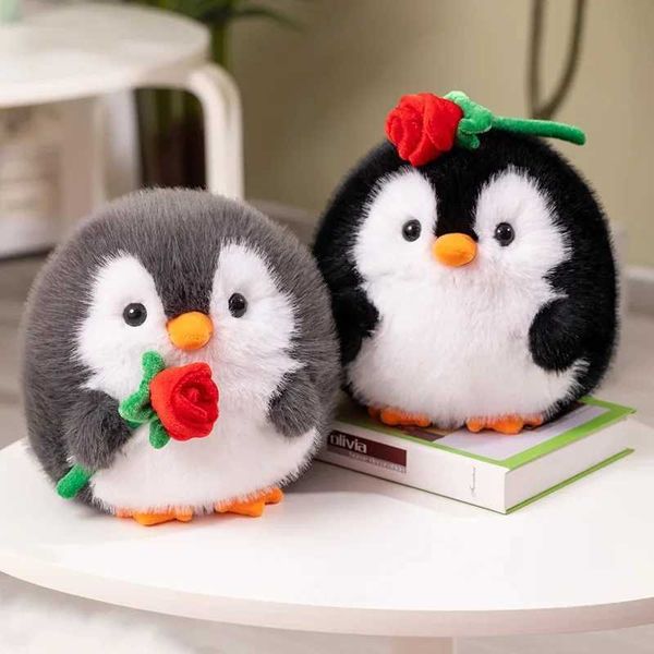 Plush Dolls Squishy Round Penguin Plush Toys Stuffed Baby Doll Animal Couple Penguin Holding Rose Hug Sleep Pillow Creative Birthday Gifts z