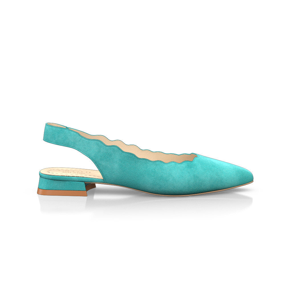 Ballerines slingback pointues Chaussures plates Sling Back Femme Faites main en Italie en Daim Turquoise Bleu - Sur Mesure, Petit, Enfiler - GIROTTI