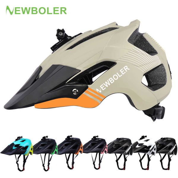 Cycling Helmets NEWBOLER MTB Road Bike Downhill Helmet LED Lights gopro Camera Holder Bicycle Helmet Outdoor Sport Riding Cycling Helmet For
