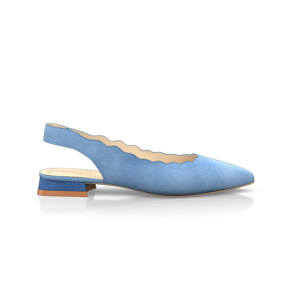 Ballerines slingback pointues Chaussures plates Sling Back Femme Faites main en Italie en Daim Bleu Clair - Sur Mesure, Petit, Enfiler - GIROTTI