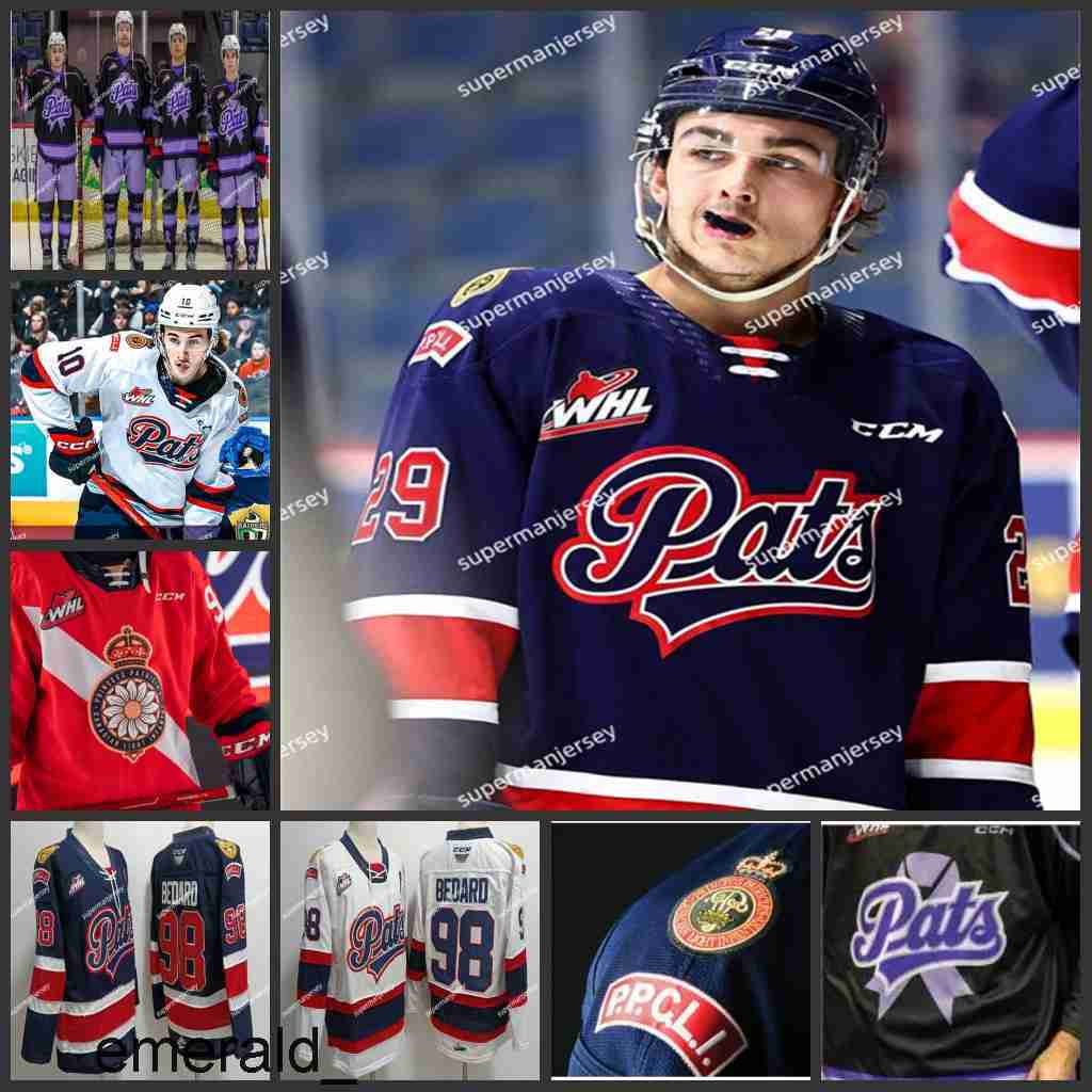 Custom Regina Pats Jersey Connor Bedard Parker Berge Regina Jersey Tanner Brown Layton Feist Riley Ginnell Omen Harmacy mens Regina Hockey Jerseys