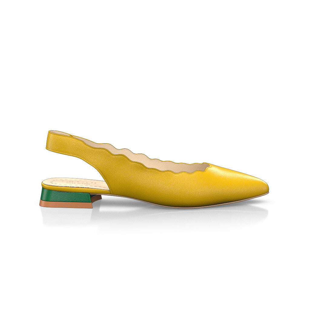 Ballerines slingback pointues Chaussures plates Sling Back Femme Faites main en Italie en Cuir Jaune moutarde - Sur Mesure, Petit, Enfiler - GIROTTI