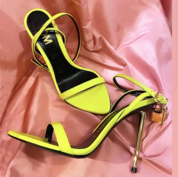 Black naked leather sandals Women High heels sandal shoes tom--sandal Padlock wedding party dress gold heels Luxury brand design with box