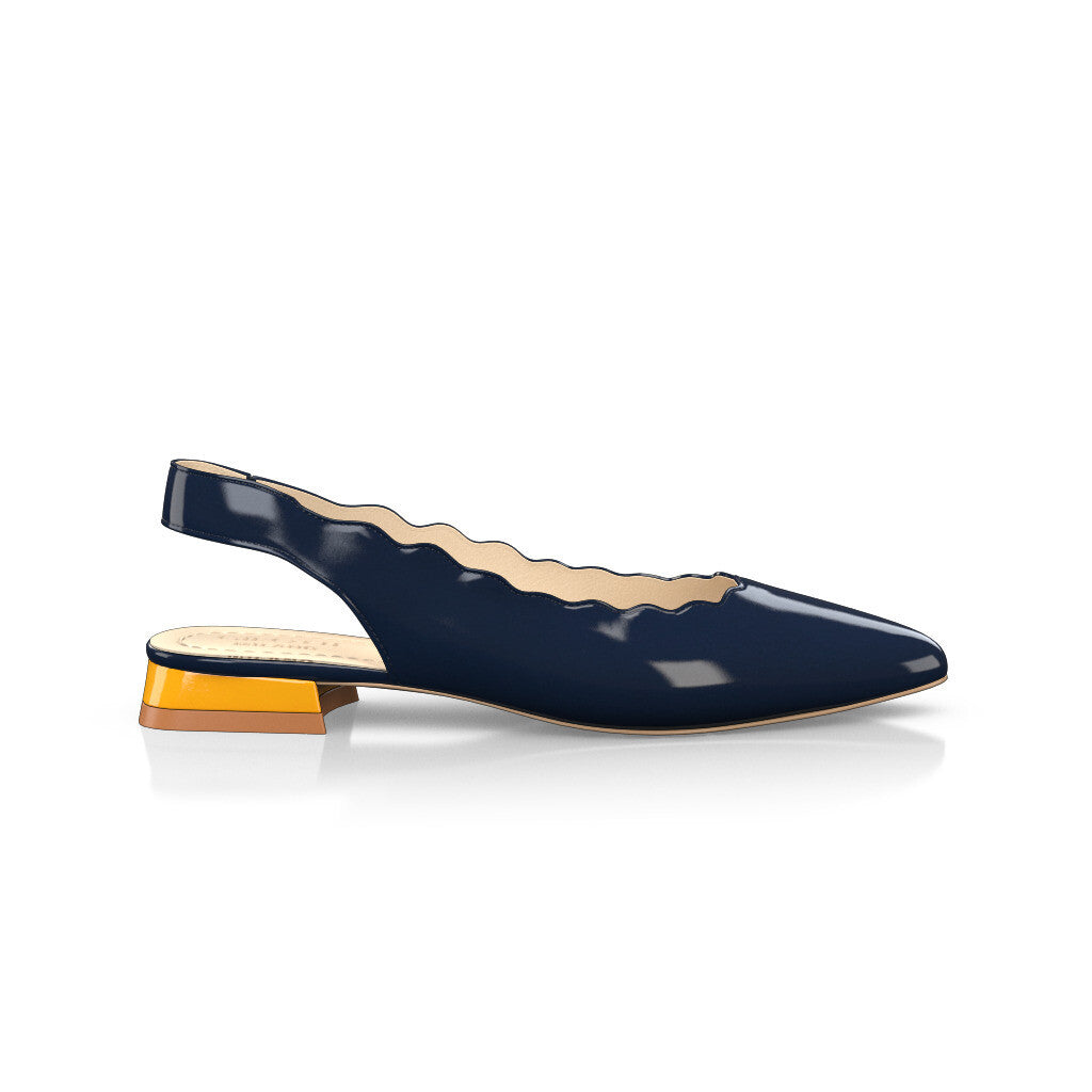 Ballerines slingback pointues Chaussures plates Sling Back Femme Faites main en Italie en Cuir verni Bleu marine - Sur Mesure, Petit - GIROTTI