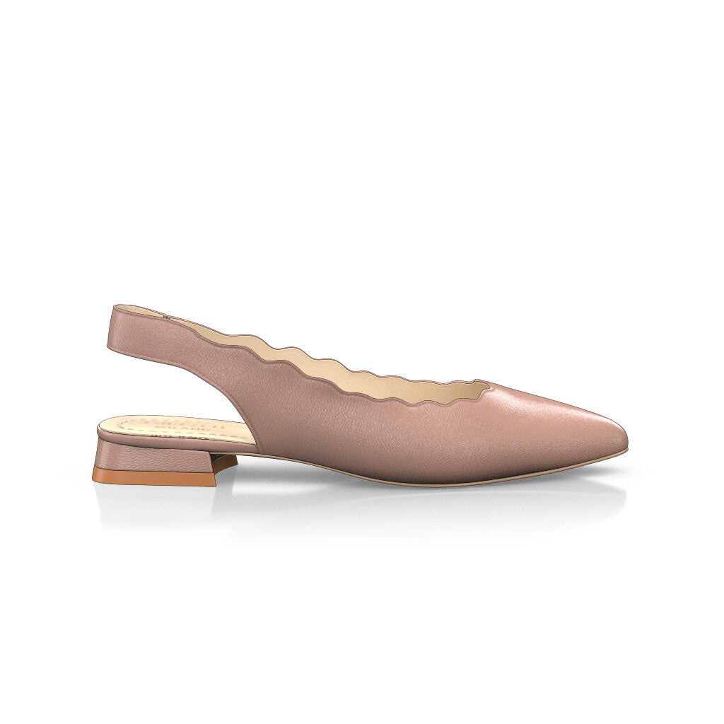 Ballerines slingback pointues Chaussures plates Sling Back Femme Faites main en Italie en Cuir Nude Beige - Sur Mesure, Petit, Enfiler - GIROTTI