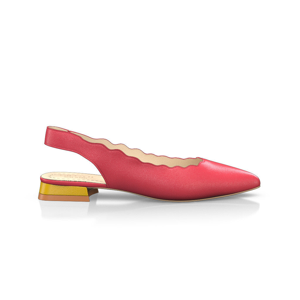 Ballerines slingback pointues Chaussures plates Sling Back Femme Faites main en Italie en Cuir Rose corail Rouge - Sur Mesure, Petit - GIROTTI
