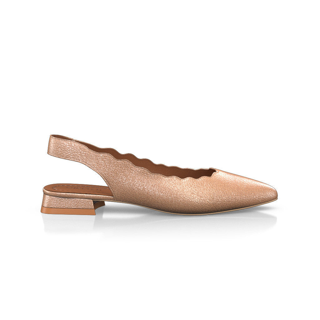 Ballerines slingback pointues Chaussures plates Sling Back Femme Faites main en Italie en Cuir Or Rose Métallisé - Sur Mesure, Petit - GIROTTI