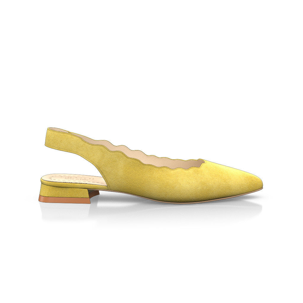 Ballerines slingback pointues Chaussures plates Sling Back Femme Faites main en Italie en Daim Jaune - Sur Mesure, Petit - GIROTTI 20020