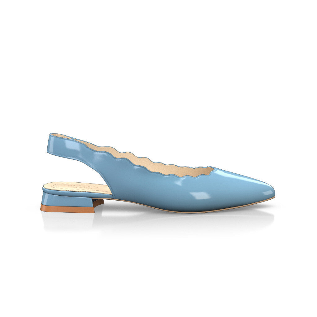 Ballerines slingback pointues Chaussures plates Sling Back Femme Faites main en Italie en Cuir verni Bleu Clair - Sur Mesure, Petit, Enfiler - GIROTTI