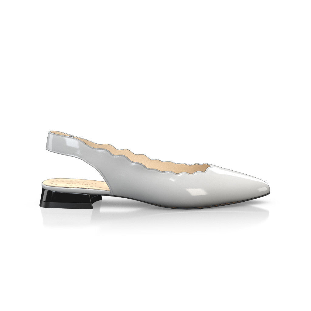 Ballerines slingback pointues Chaussures plates Sling Back Femme Faites main en Italie en Cuir verni Gris clair - Sur Mesure, Petit, Enfiler - GIROTTI