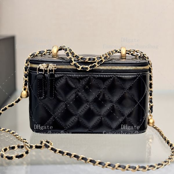 Vanity Case 16CM Mirror Quality Makeup Bag Calfskin Leather Cosmetic Bags Luxury Shoulder Bag With Box 24C19C