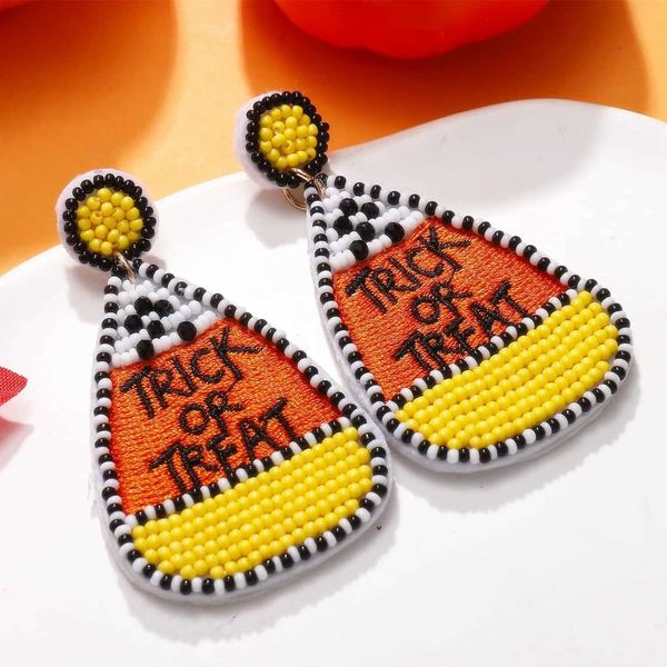 Vedawas Bohemian Handmade Beaded Corn Candy EarringsHalloween Celebrate Festival TRICK or TREAT Letter Cute Women Accessories Y240919