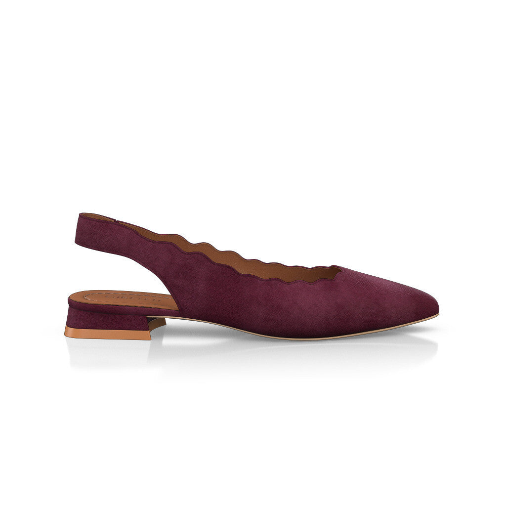 Ballerines slingback pointues Chaussures plates Sling Back Femme Faites main en Italie en Daim Bordeaux Rouge - Sur Mesure, Petit, Enfiler - GIROTTI