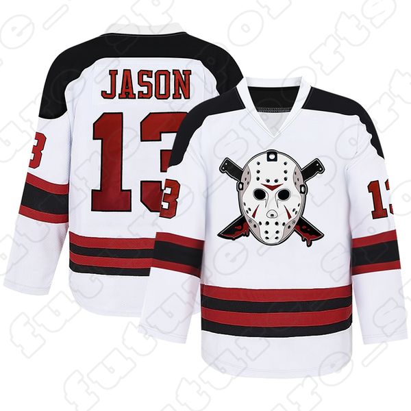 Mens Jason Voorhees Friday 13th Movie Ice Hockey Jerseys Halloween Horror White Stitched Shirt