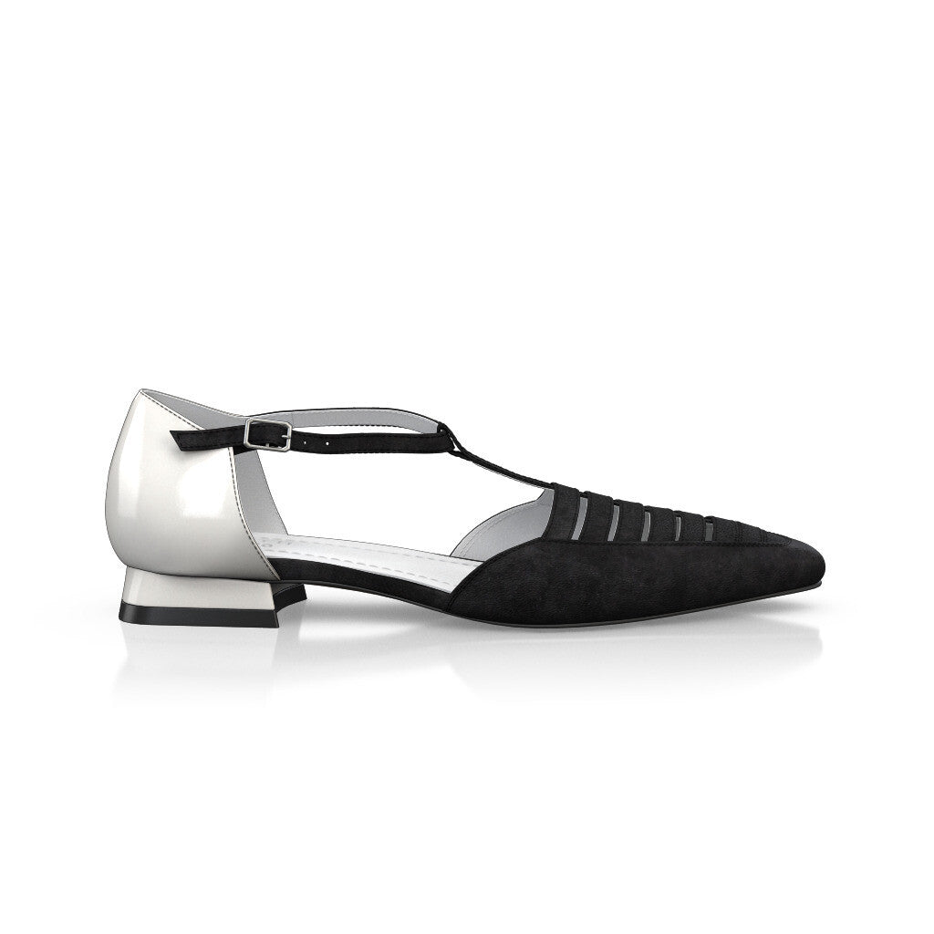 Chaussures plates style salomé à bout pointu Femme Faites main en Italie en Cuir verni Noir - Sur Mesure, Petit, Boucles, Boucle - GIROTTI