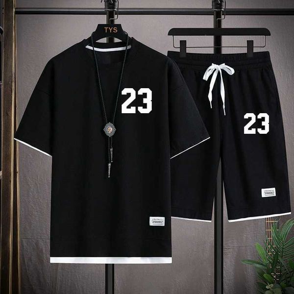 Men's Tracksuits Waffle Set Paris Camiseta Casual+Shorts Conjunto 2pc Summer Mens Sportswear Set Loose Set Mens T-shirt Y250111BSD0