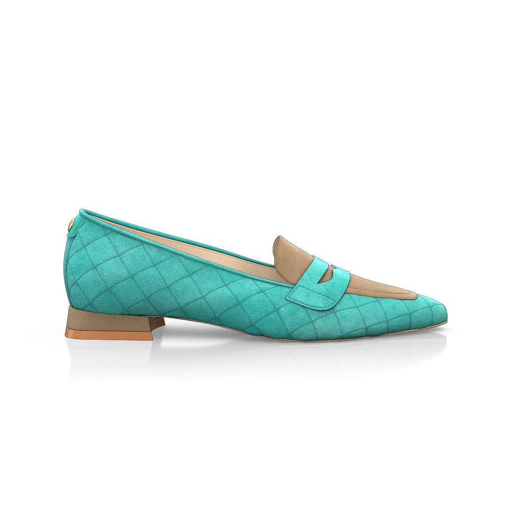 Chaussures plates pointues Femme Faites main en Italie en Daim Turquoise Bleu - Sur Mesure, Petit, Perles, Enfiler - GIROTTI