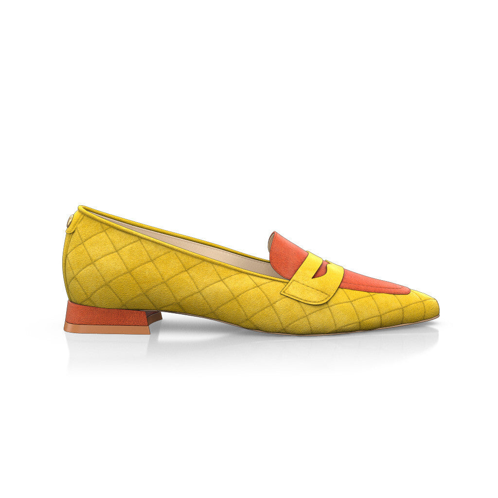 Chaussures plates pointues Femme Faites main en Italie en Daim Jaune - Sur Mesure, Petit, Perles, Enfiler - GIROTTI