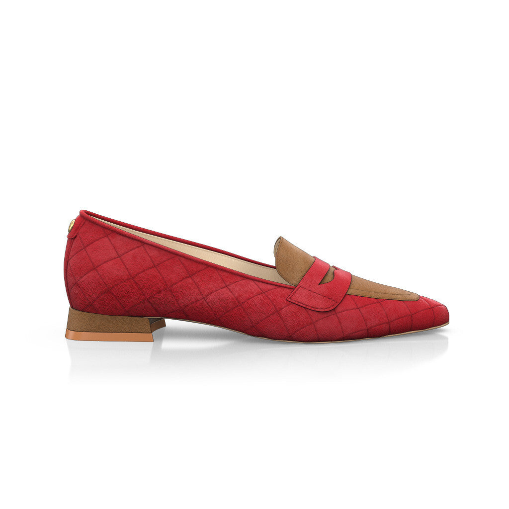 Chaussures plates pointues Femme Faites main en Italie en Daim Rouge - Sur Mesure, Petit, Perles, Enfiler - GIROTTI