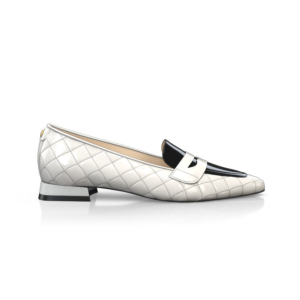 Chaussures plates pointues Femme Faites main en Italie en Cuir Blanc - Sur Mesure, Petit, Perles, Enfiler - GIROTTI