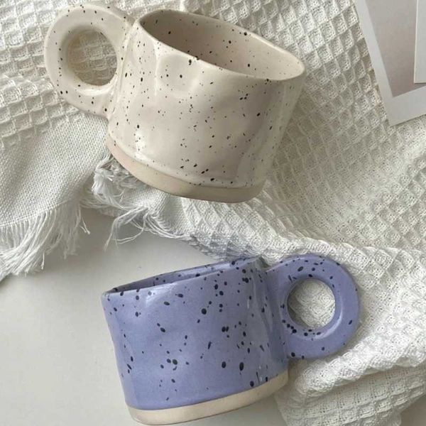 Ceramic cup 250ml ring handle coffee milk modern printing ceramic tile cup handmade ceramic hot chocolate cup couple handle cup CL240906