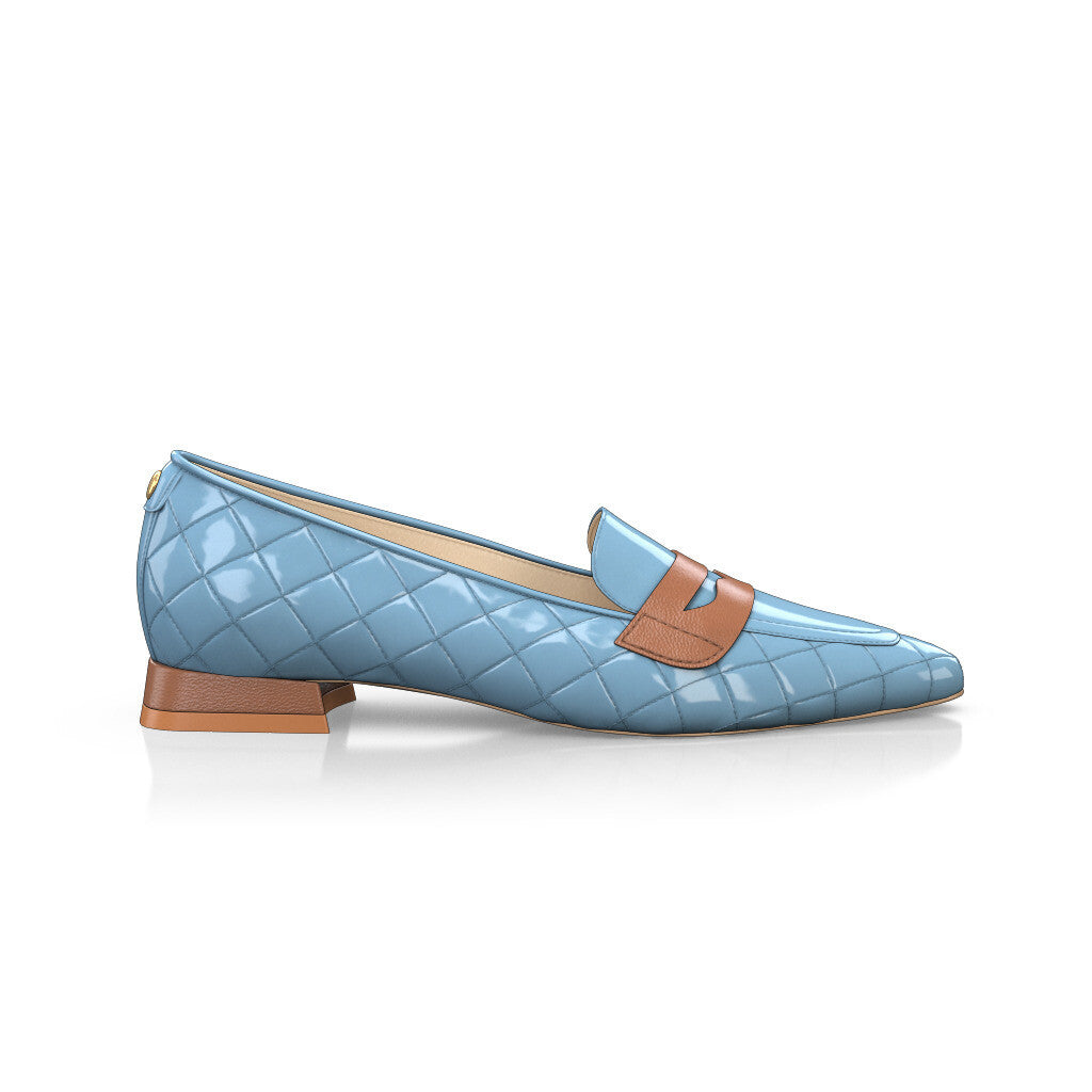 Chaussures plates pointues Femme Faites main en Italie en Cuir Bleu Clair - Sur Mesure, Petit, Perles, Enfiler - GIROTTI