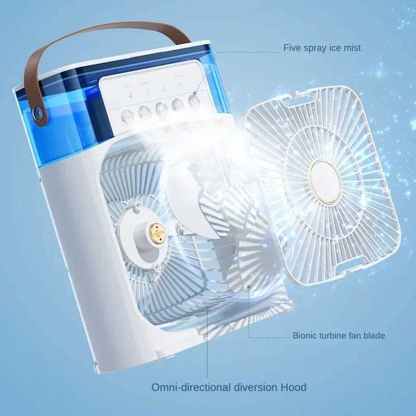 Electric Fans Mini Air Conditioner Humidifier Portable Fan USB Led Bedroom Living Room Office Desk Reservoir 600ml Handle H250210