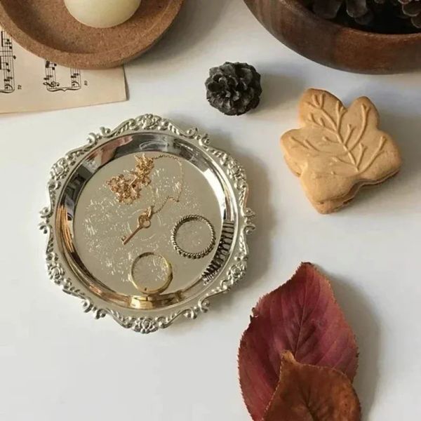 Metal Fruit Cake Dessert Trays Round Jewelry Dish for Earrings Necklace Ring Storage Serving Plates Display Bowl Sauce Dish