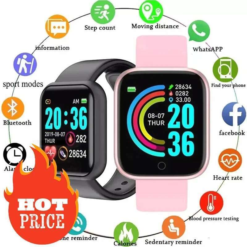 Y68 Bluetooth Fiess Tracker Sports Watch Heart Rate Monitor Blood Pressure Smart Bracelet for Android IOS D20 Pro