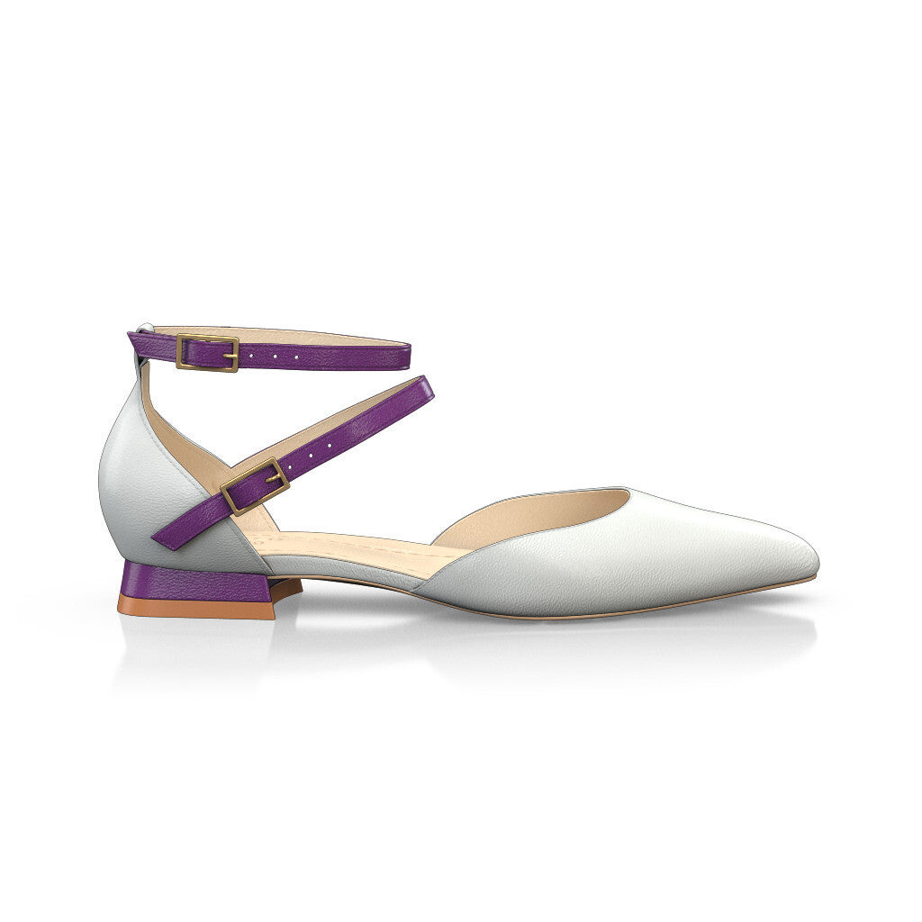 Chausssures plates pointues avec brides Femme Faites main en Italie en Cuir Blanc - Sur Mesure, Petit, Brides, Boucle - GIROTTI