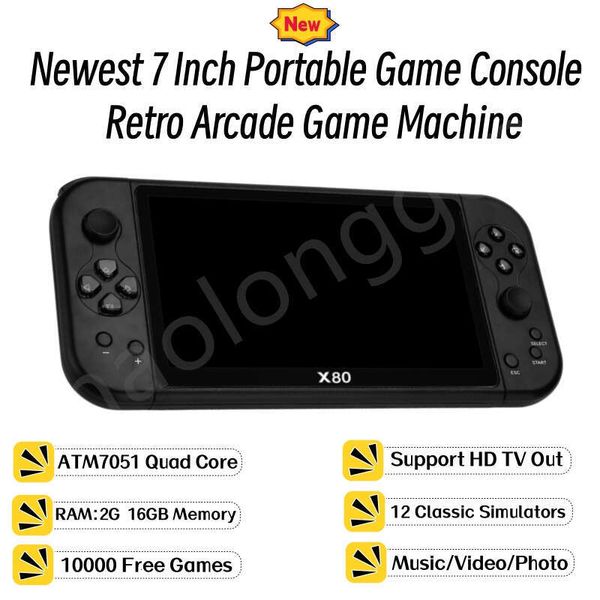 est X80 Portable Console 7 inch Screen Handheld Game Player Quad Core 16GB 10000 Free Games For PS-MAME HD TV Out