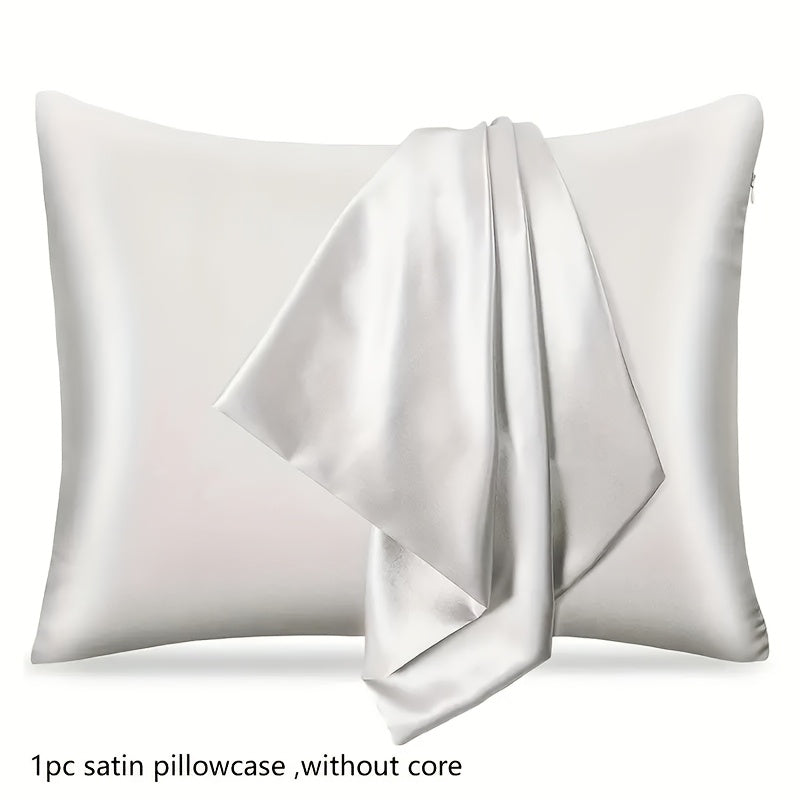 TEMU Luxurious Satin Pillowcase With Zipper Closure, Soft Breathable Velvet, 80-85g Fabric Square Weight, Polyester 100%, Woven, Machine Washable, No