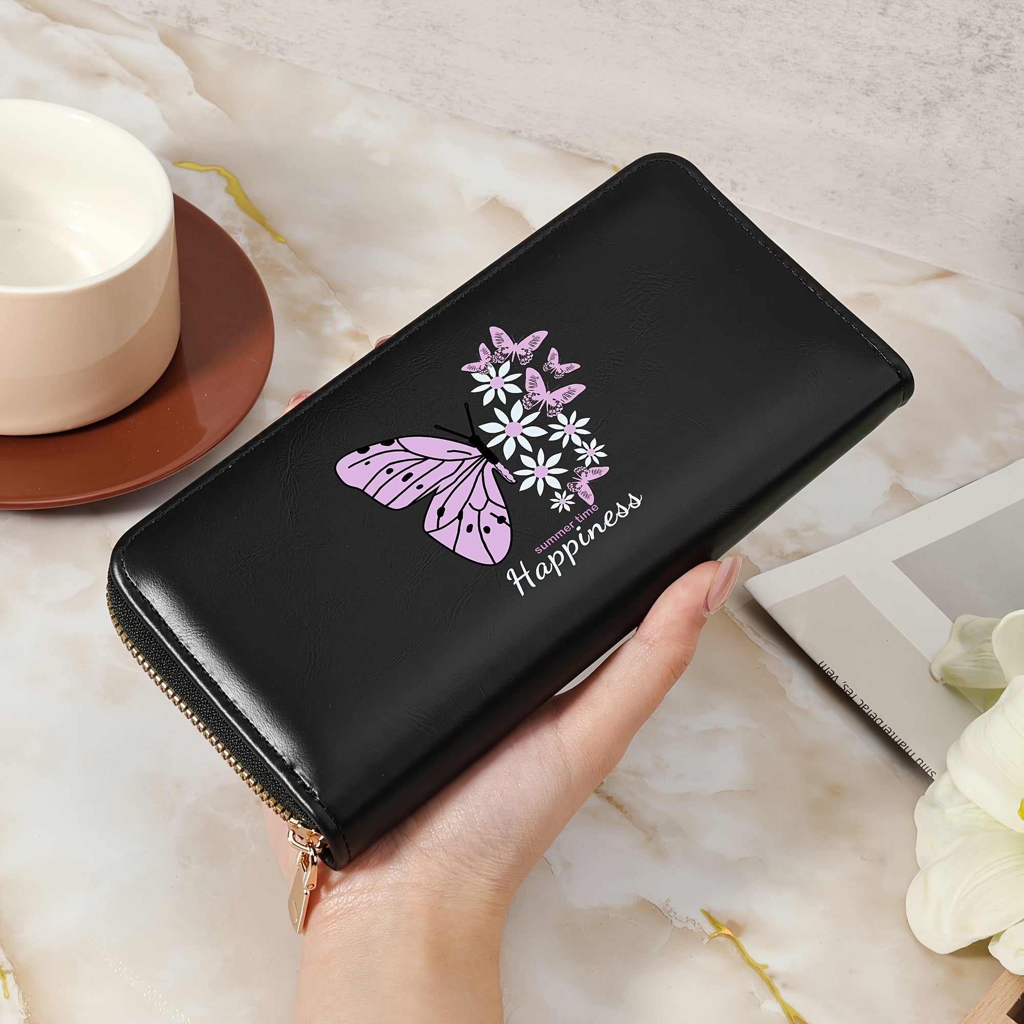 TEMU Elegant Print Women's Long Wallet - Zipper Card Holder With , Options, Use