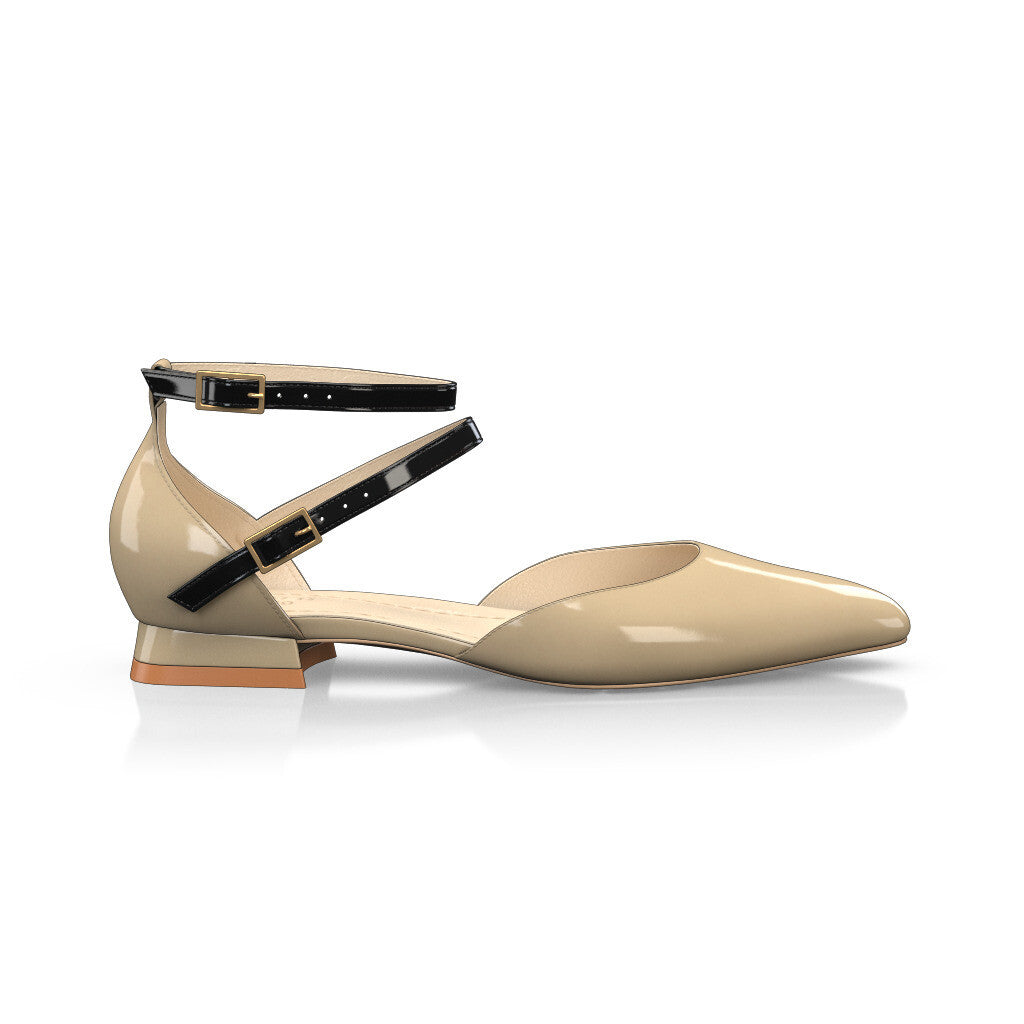 Chausssures plates pointues avec brides Femme Faites main en Italie en Cuir verni Nude Beige - Sur Mesure, Petit, Brides, Boucle - GIROTTI