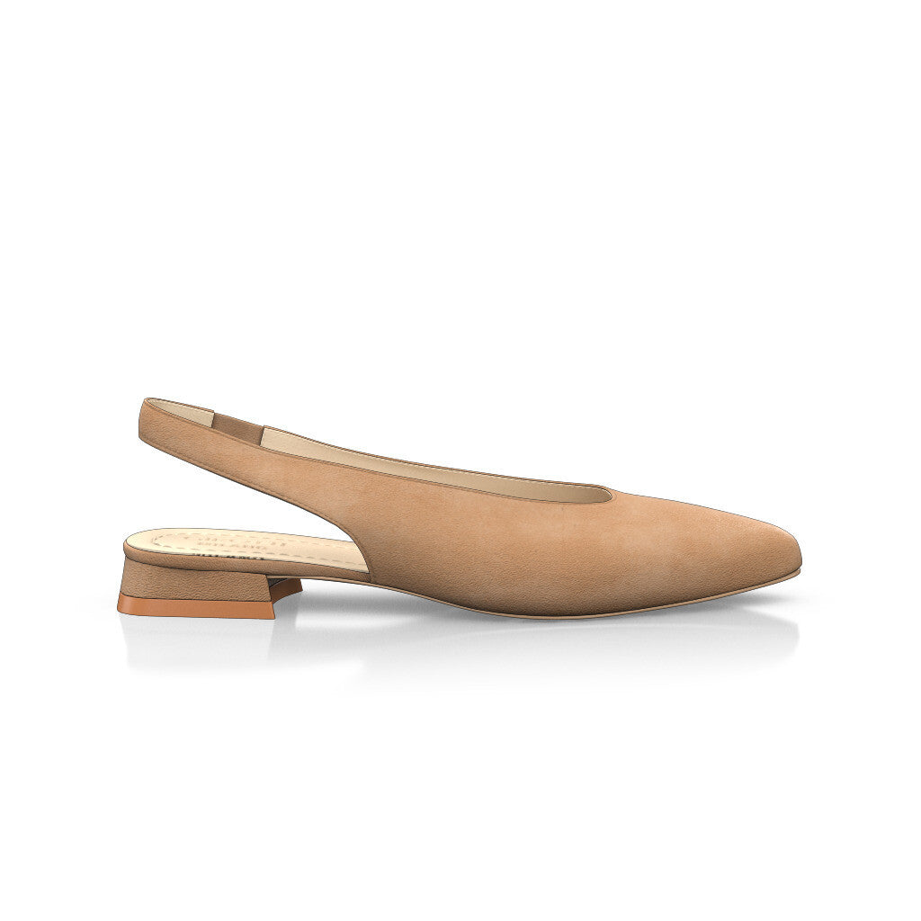 Ballerines slingback pointues Chaussures plates Sling Back Femme Faites main en Italie en Daim Sable Beige - Sur Mesure, Petit, Enfiler - GIROTTI