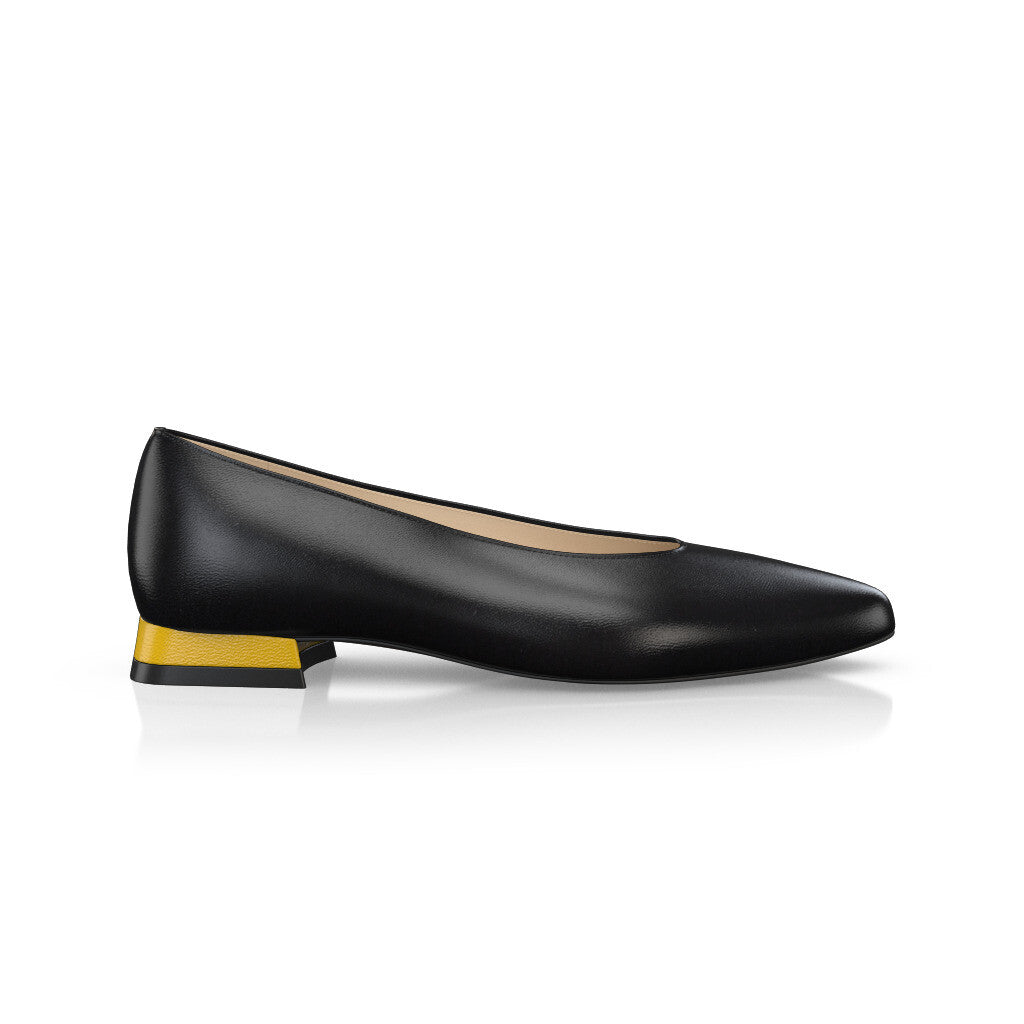 Ballerines pointues Chaussures plates Femme Faites main en Italie en Cuir Noir - Sur Mesure, Petit, Enfiler - GIROTTI