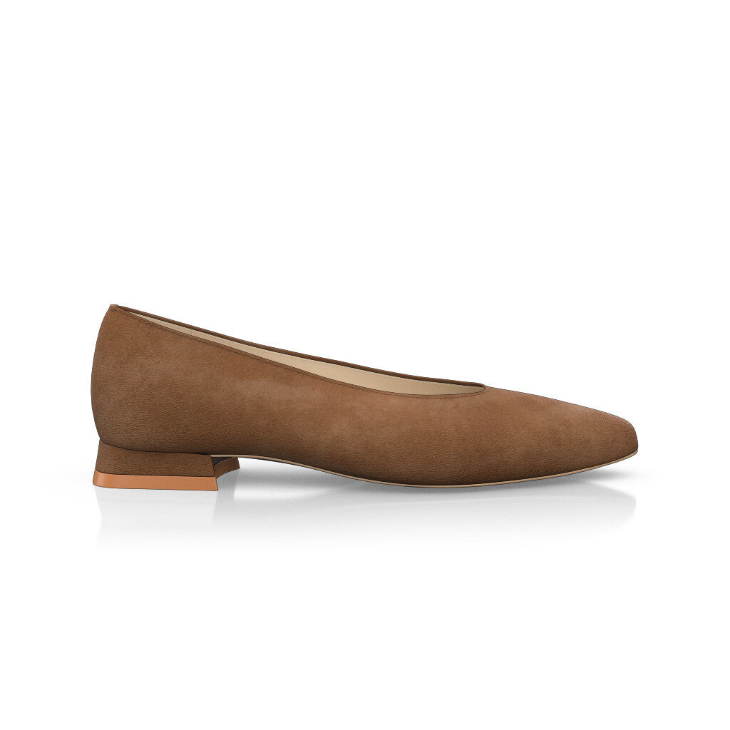 Ballerines pointues Chaussures plates Femme Faites main en Italie en Daim Cognac Marron - Sur Mesure, Petit, Enfiler - GIROTTI