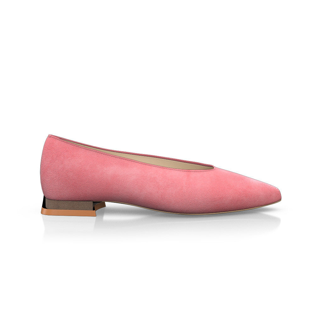Ballerines pointues Chaussures plates Femme Faites main en Italie en Daim Rose - Sur Mesure, Petit, Enfiler - GIROTTI