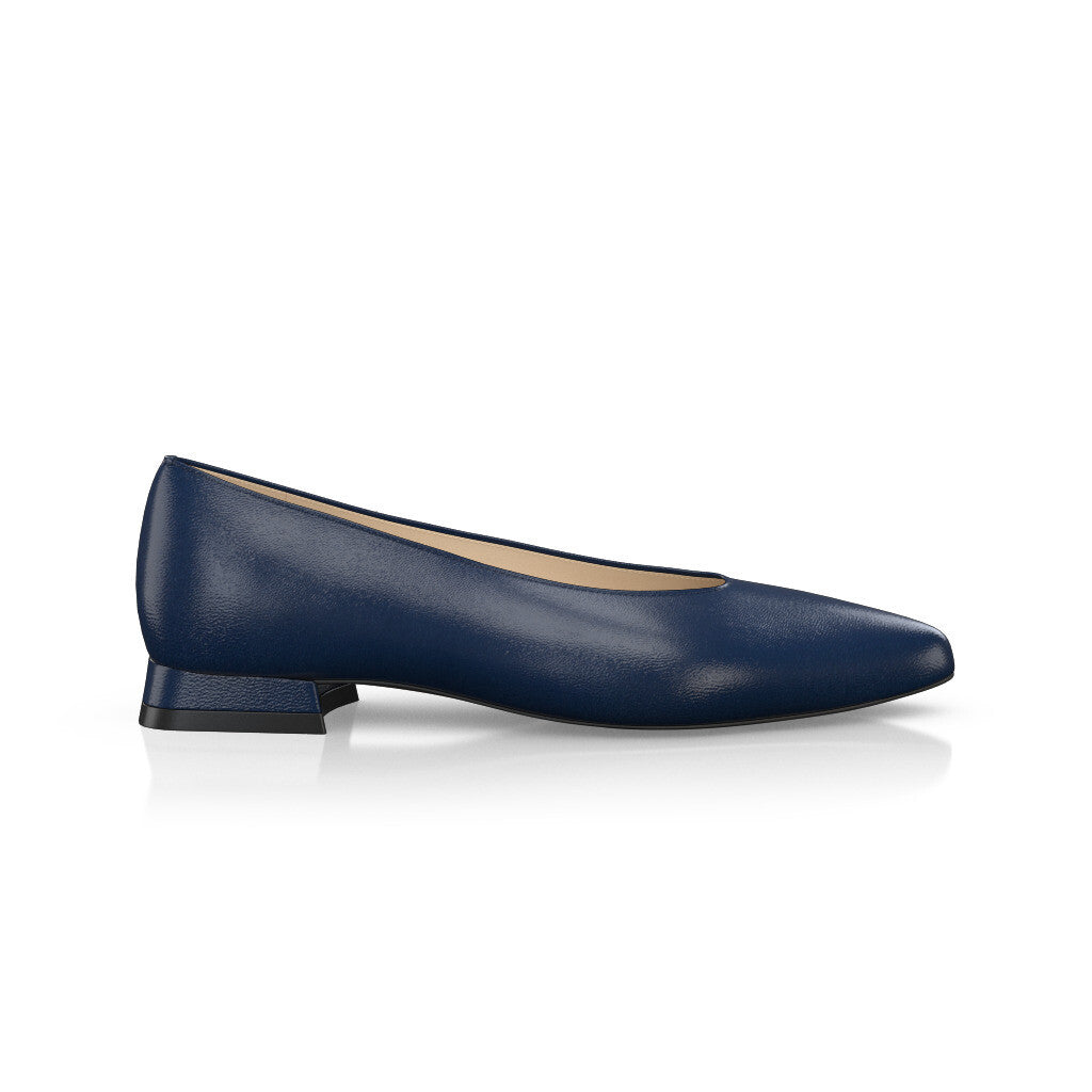 Ballerines pointues Chaussures plates Femme Faites main en Italie en Cuir Bleu marine - Sur Mesure, Petit, Enfiler - GIROTTI