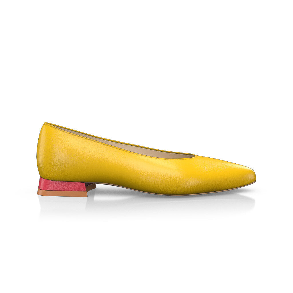 Ballerines pointues Chaussures plates Femme Faites main en Italie en Cuir Jaune moutarde - Sur Mesure, Petit, Enfiler - GIROTTI