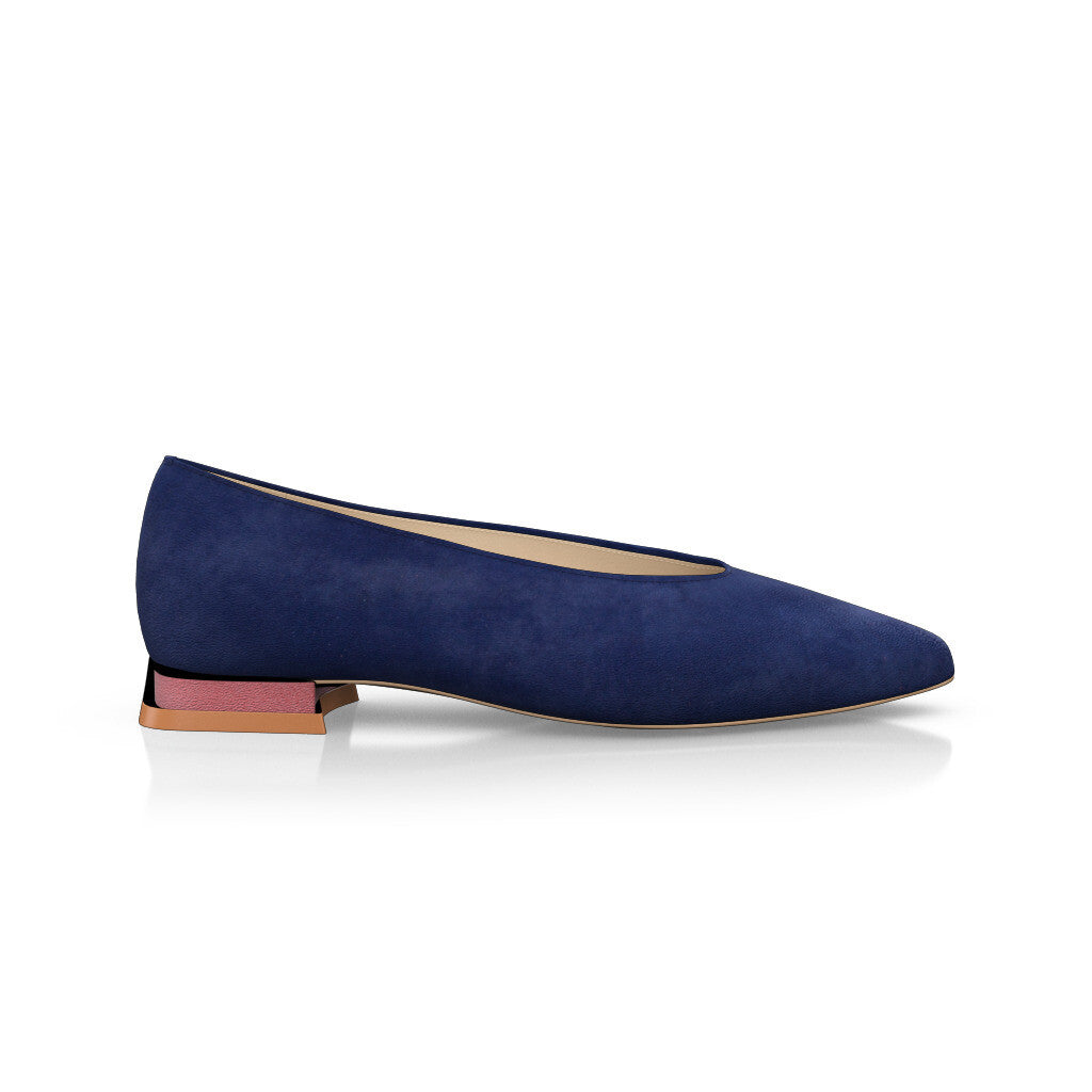 Ballerines pointues Chaussures plates Femme Faites main en Italie en Daim Bleu marine - Sur Mesure, Petit, Enfiler - GIROTTI