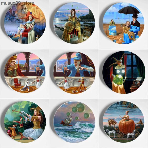 Decorative Plates 8-10 Michael Cheval Painting Decorative Plate Fashion Art Decor Plate Handmade Home Studio Bar Workshop European Wall Plat